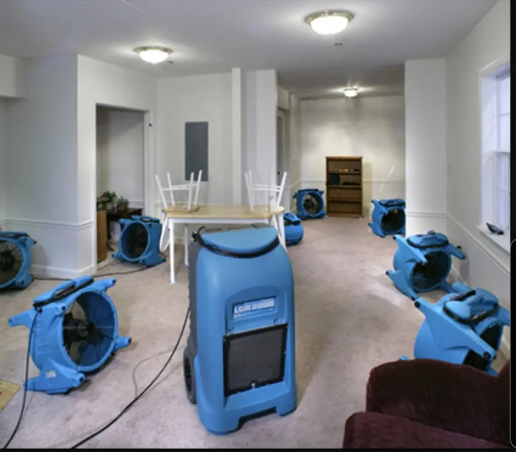 Air movers and dehumidifier setup for Water Extraction & Removal in Connellsville